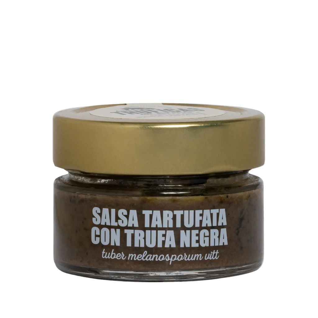 Tarro de salsa tartufata con trufa negra Tuber melanosporum de Truficas