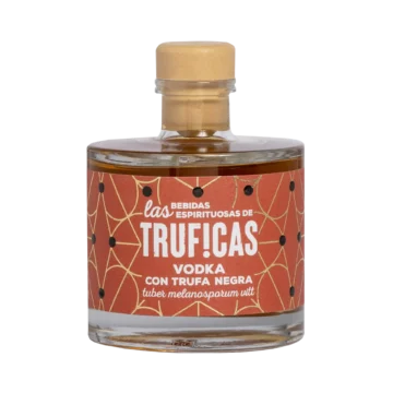 Botella de vodka con trufa negra Tuber melanosporum de Truficas con tapón de corcho